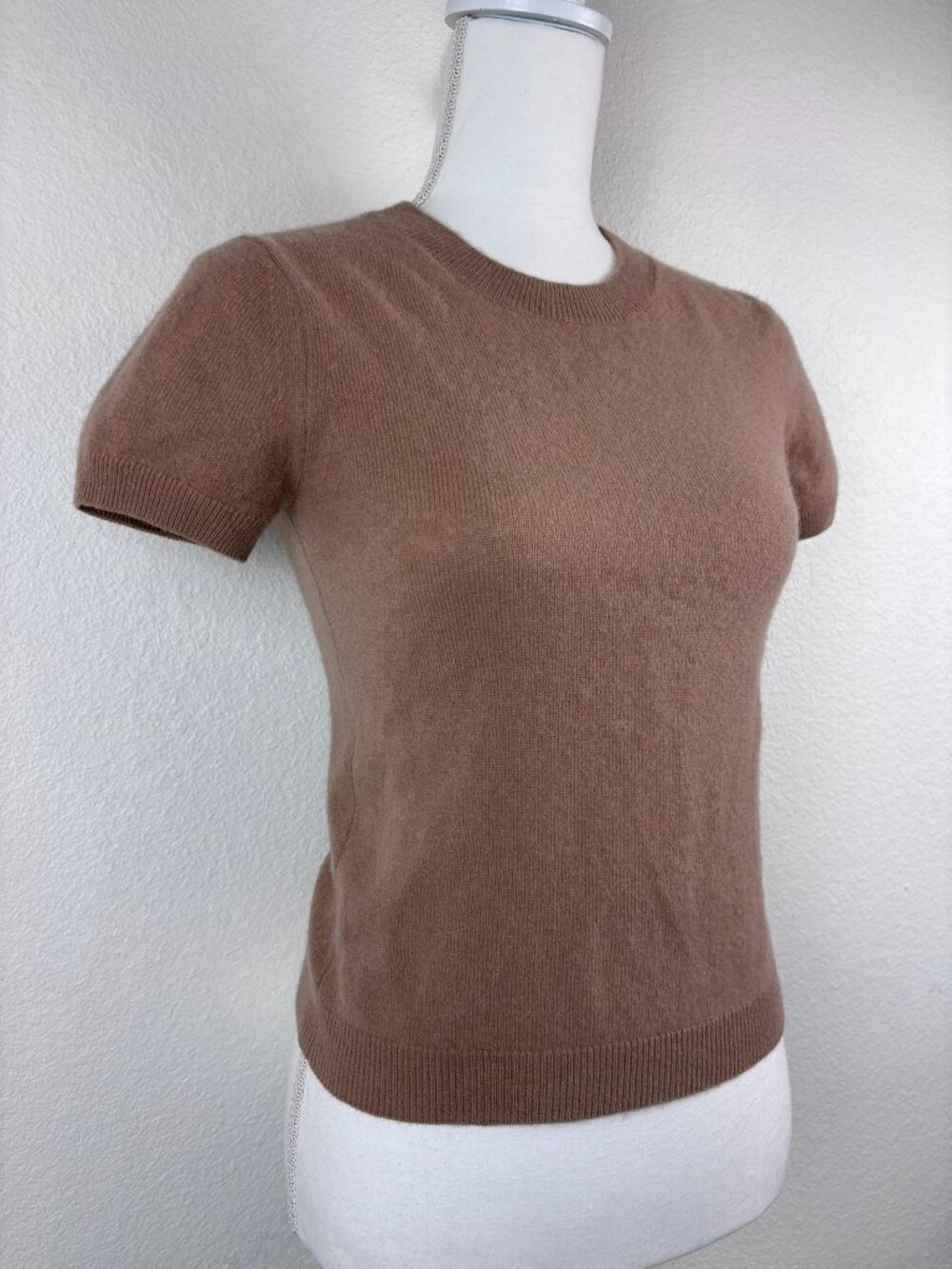 Quince women's small brown 100% cashmere short sleeve knit top stretch casual - Picture 2 of 6